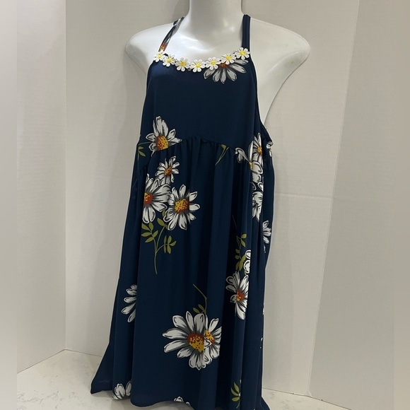 Truly Me Other - Truly Me Blue and White Sleeveless Halter Sundress
